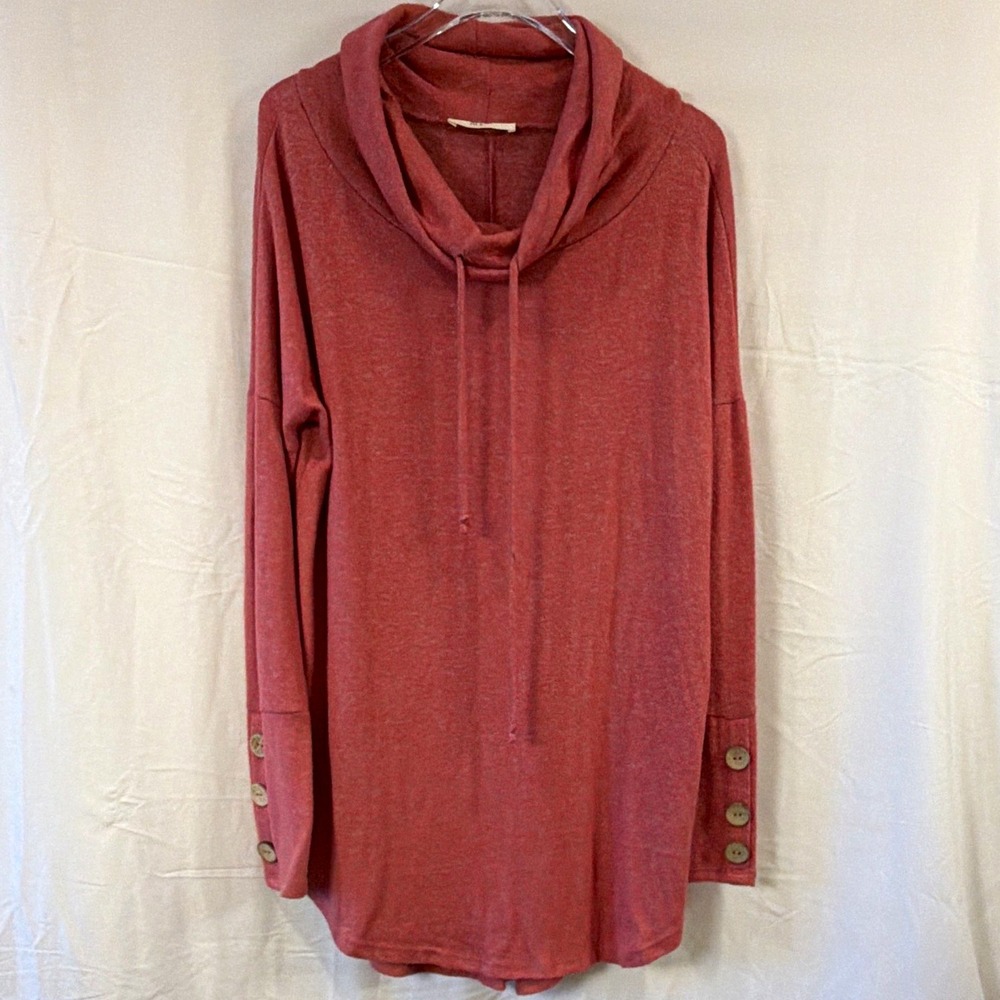 Jade by Jane Cowl Neck Drawstring Pullover Sweater Top Size S Heather Rose Pink